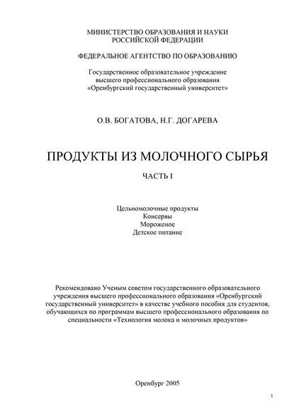 Продукты из молочного сырья. Часть 1. Цельномолочные продукты. Консервы. Мороженое. Детское питание