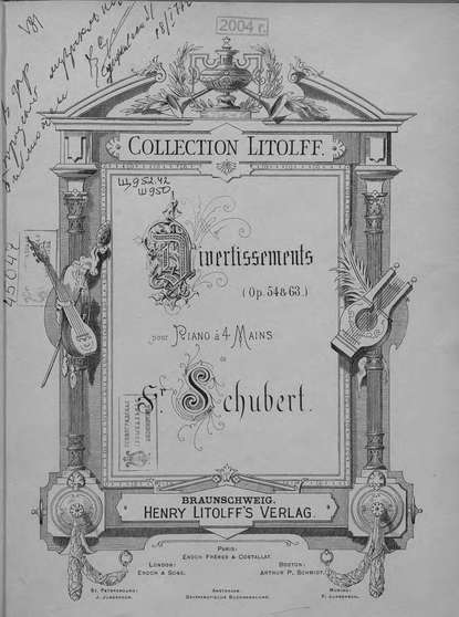 Франц Петер Шуберт — Divertissements (Op. 54 & 63) pour piano a 4 ms. de S. Schubert